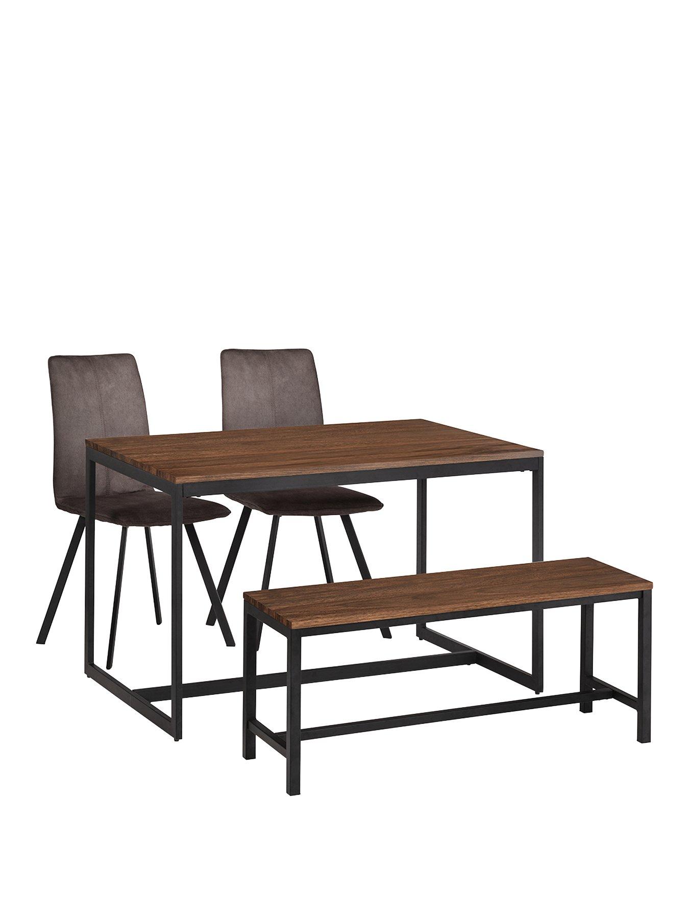 Product photograph of Julian Bowen Tribeca 120 Cm Dining Table Bench 2 Monroe Chairs - Walnut from very.co.uk