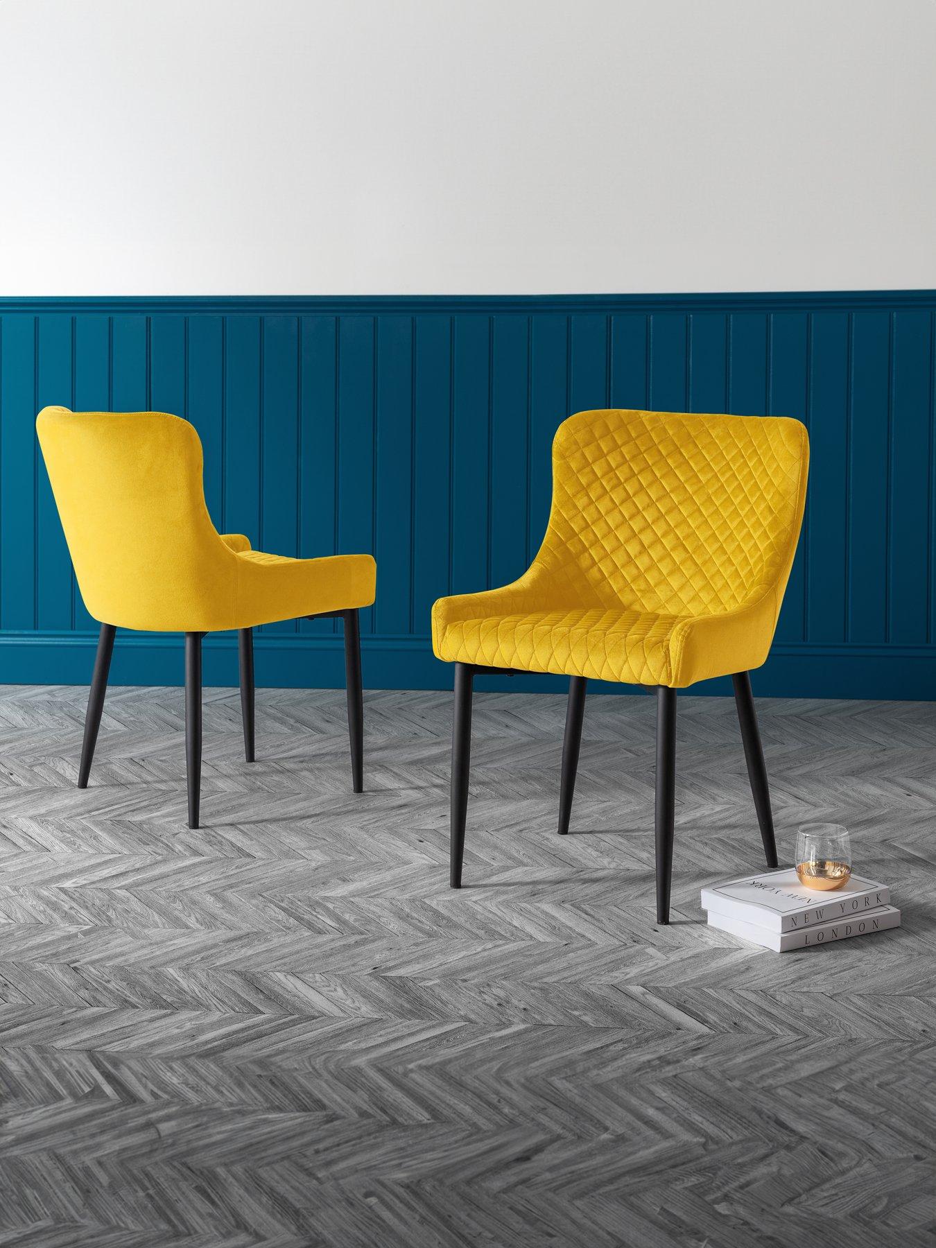 Julian Bowen Luxe Set of 2 Velvet Dining Chairs - Mustard