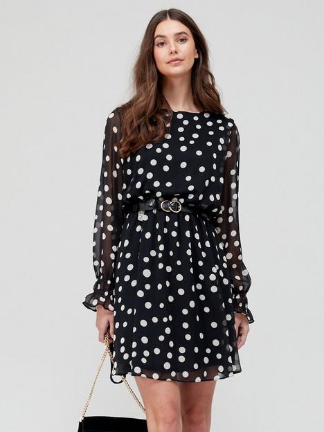 v-by-very-blouson-printed-tea-dress-blackwhite