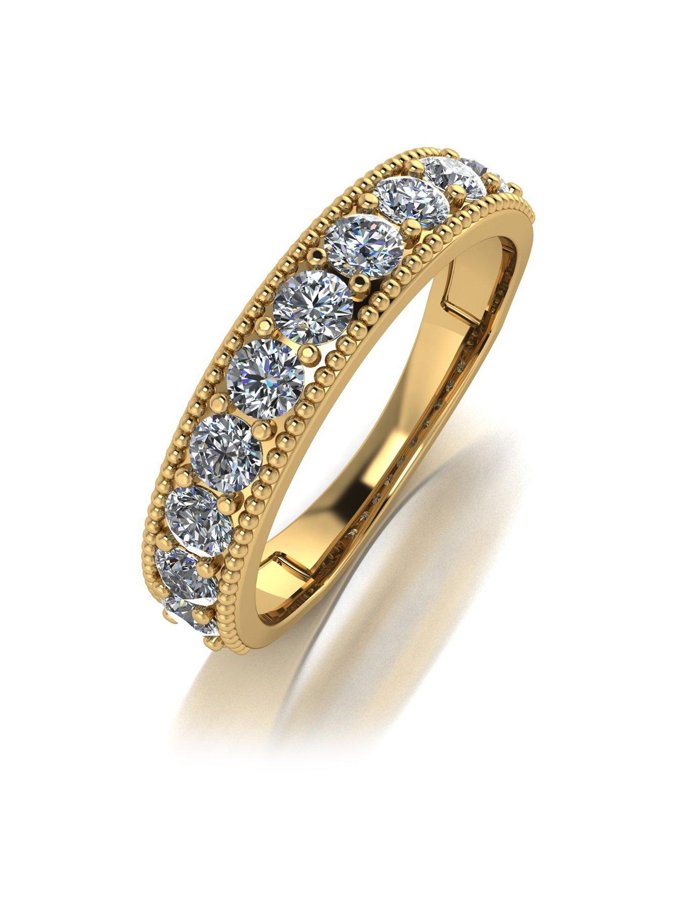Women 9ct Gold 10 stone Moissanite Band ring total eq 1.00ct