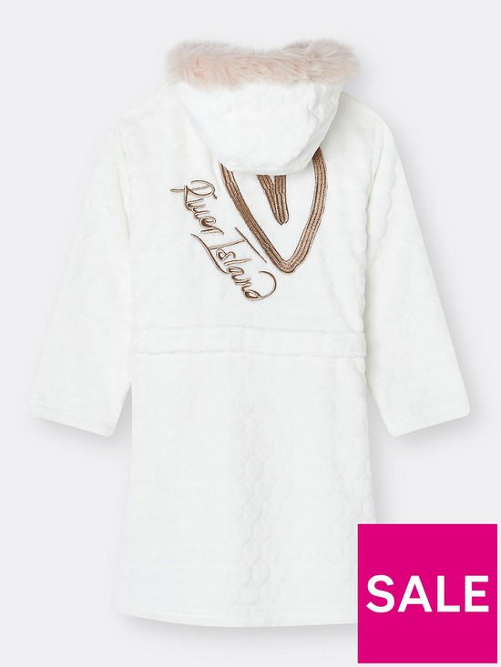 back image of river-island-girls-river-hooded-dressing-gown-white