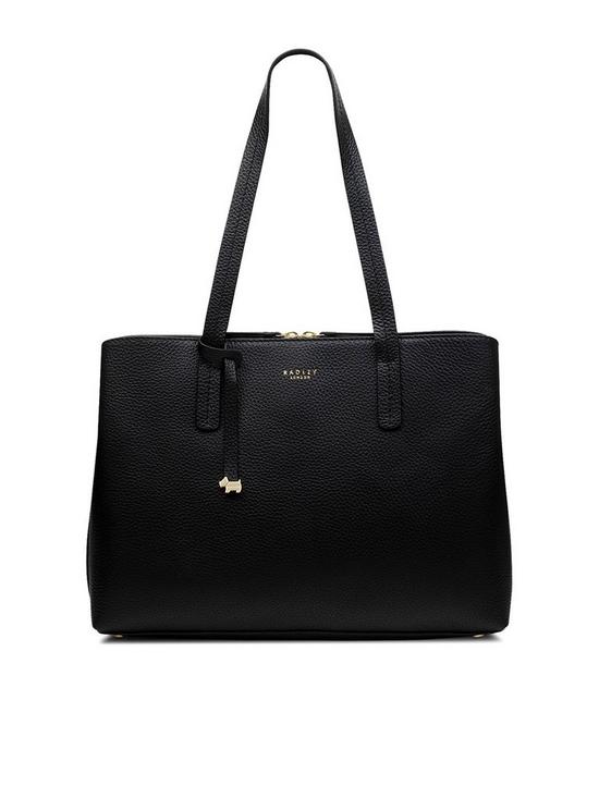front image of radley-dukes-place-leather-large-ziptop-workbag-bag-black