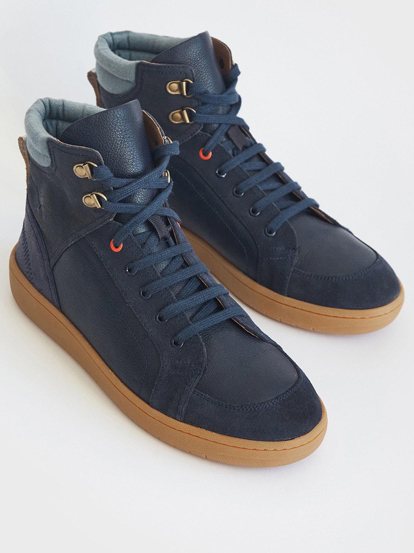  Leather High Top Trainer - Navy