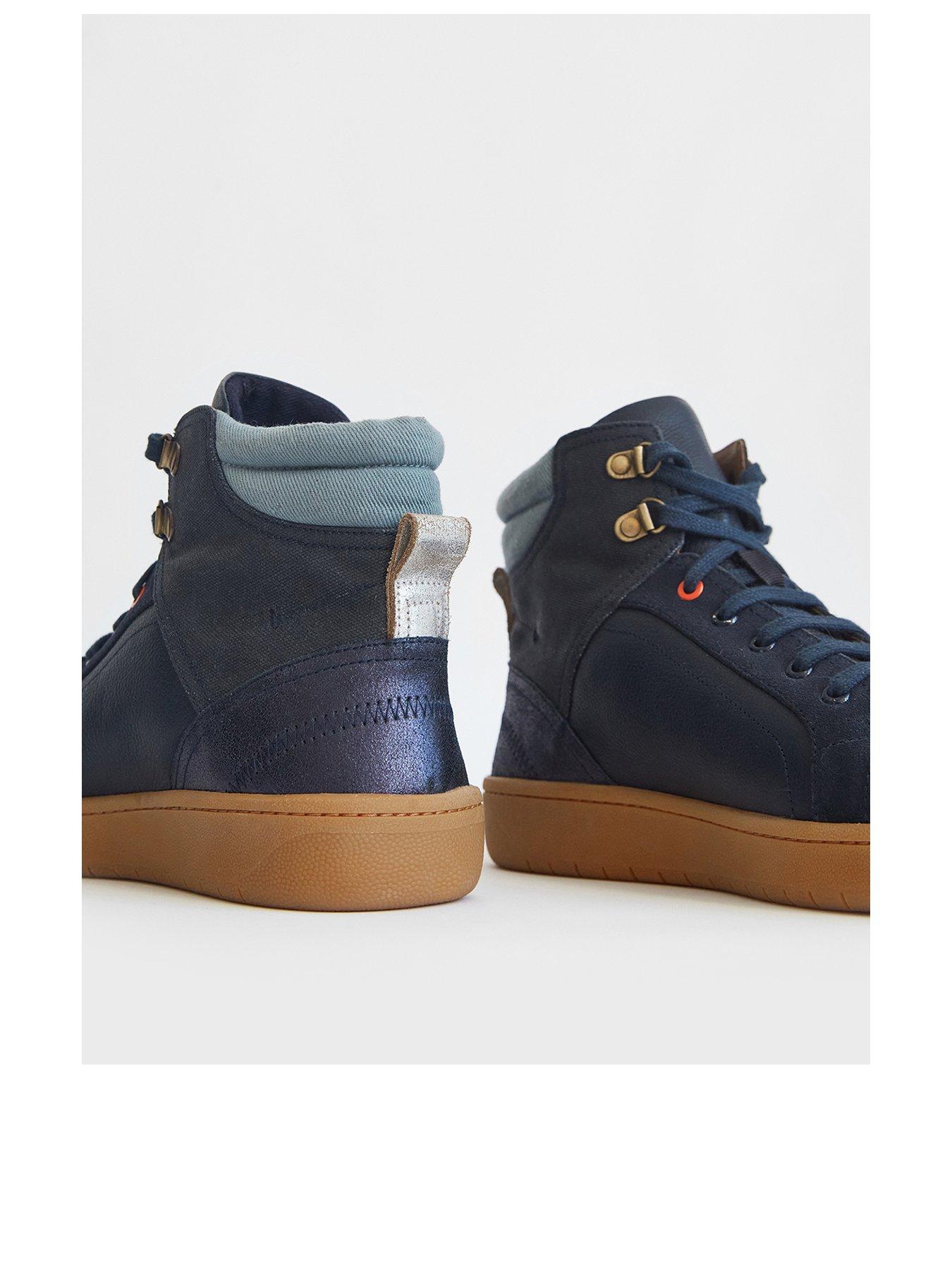  Leather High Top Trainer - Navy