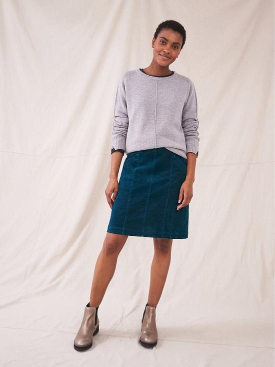 front image of white-stuff-josie-organic-cord-skirt--dark-teal