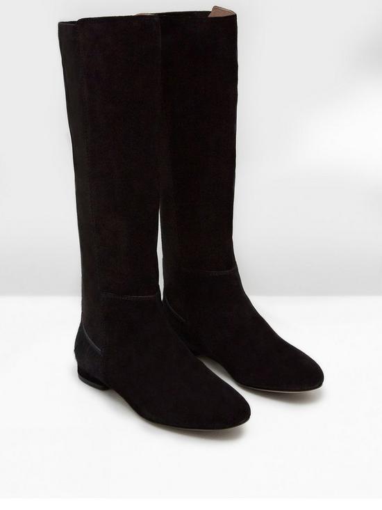 front image of white-stuff-sofia-leather-stretch-high-leg-boot-black