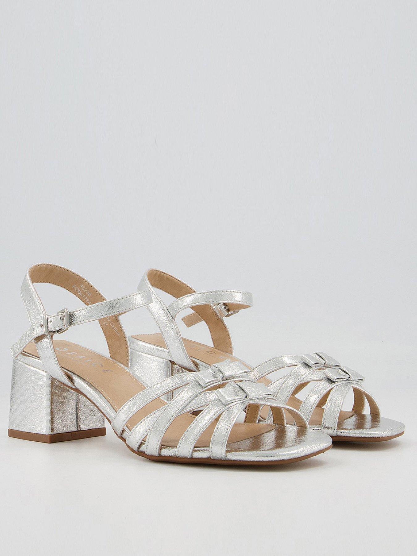Women Machan Bow Detail Low Block Heeled Sandals - Silver