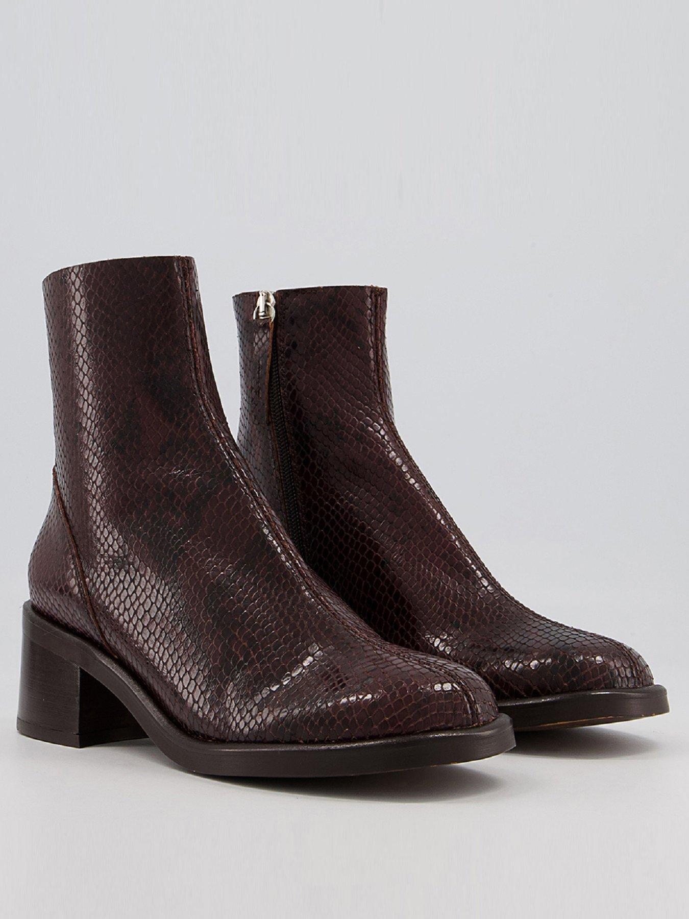Women Alicante Leather Chunky Clean Boots - Chocolate