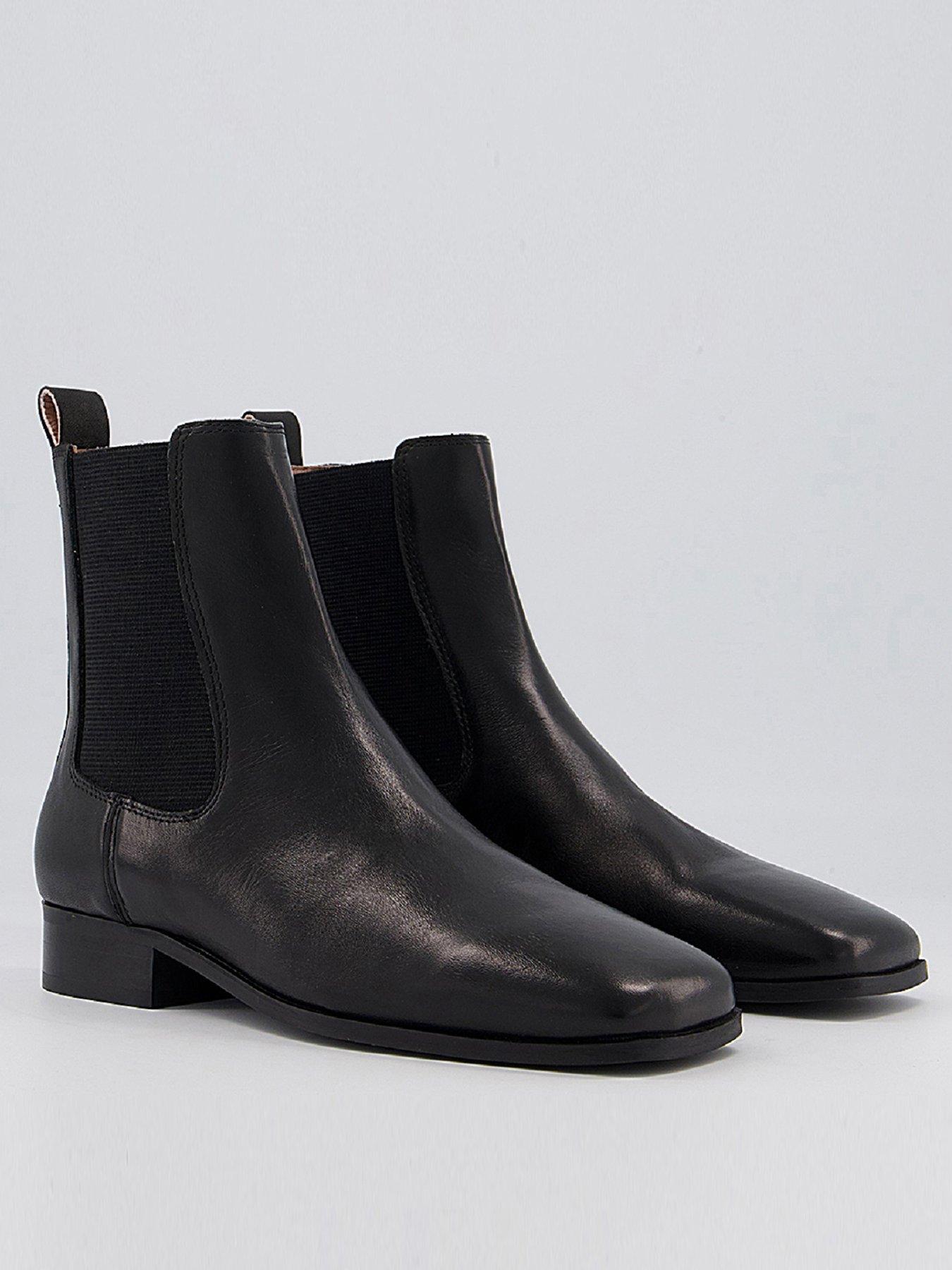 Women Angelina Leather Square Toe Formal Chelsea Boots - Black