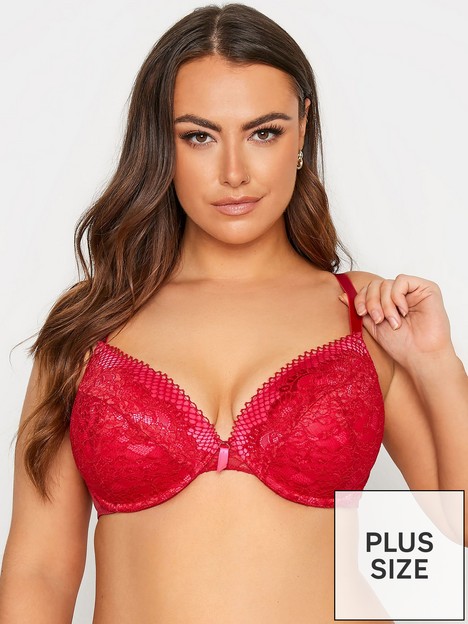 yours-clothing-contrast-lace-plunge-bra-red
