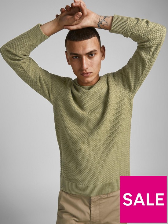 front image of jack-jones-knitted-crew-neck-jumper-olive