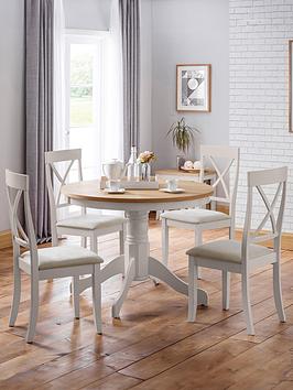 Product photograph of Julian Bowen Davenport 106 Cm Round Dining Table 4 Chairs - Grey Oak from very.co.uk