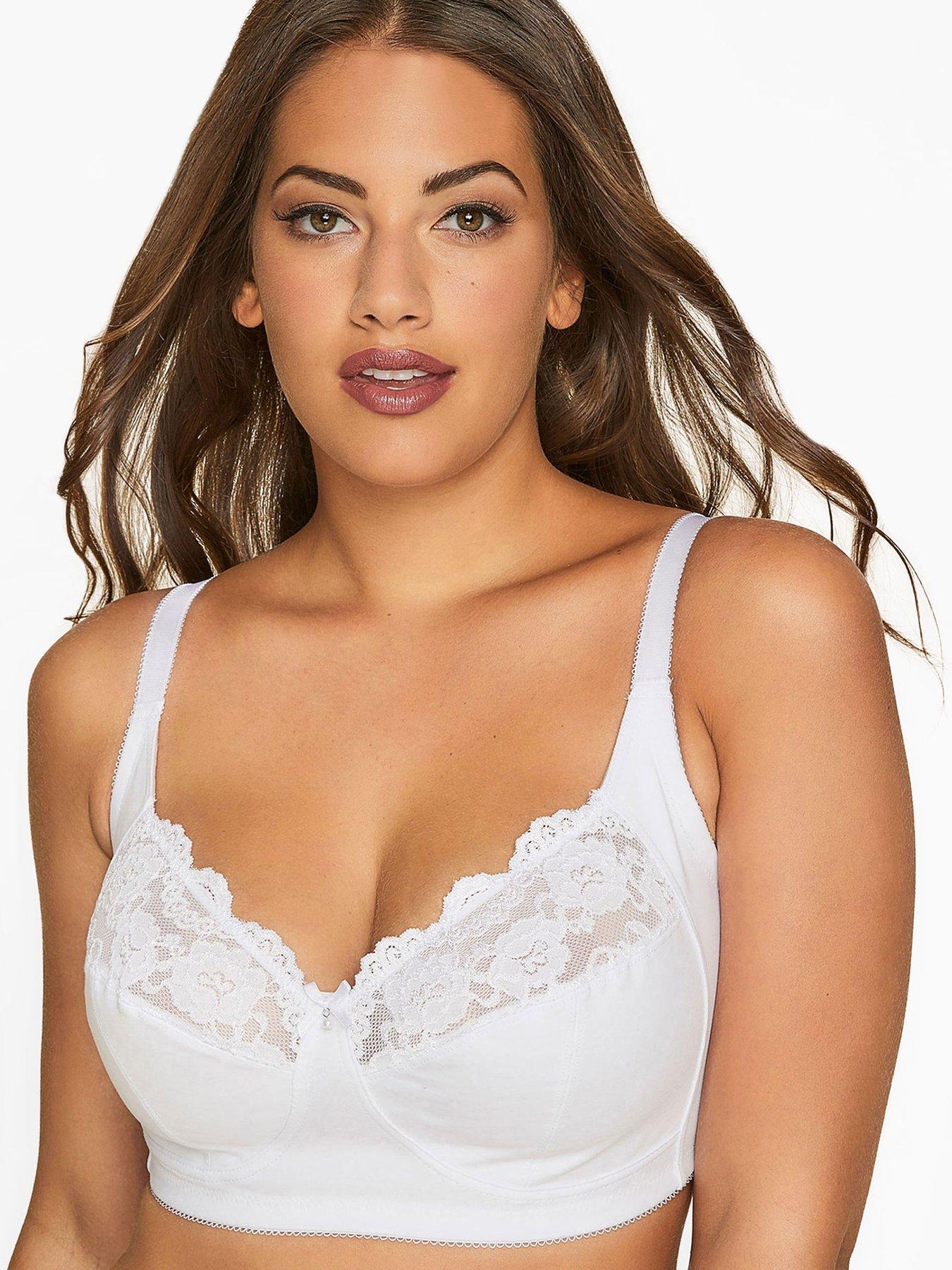 Yours White Non Wired Cotton Lace Trim Bra, White, Size 50G, Women