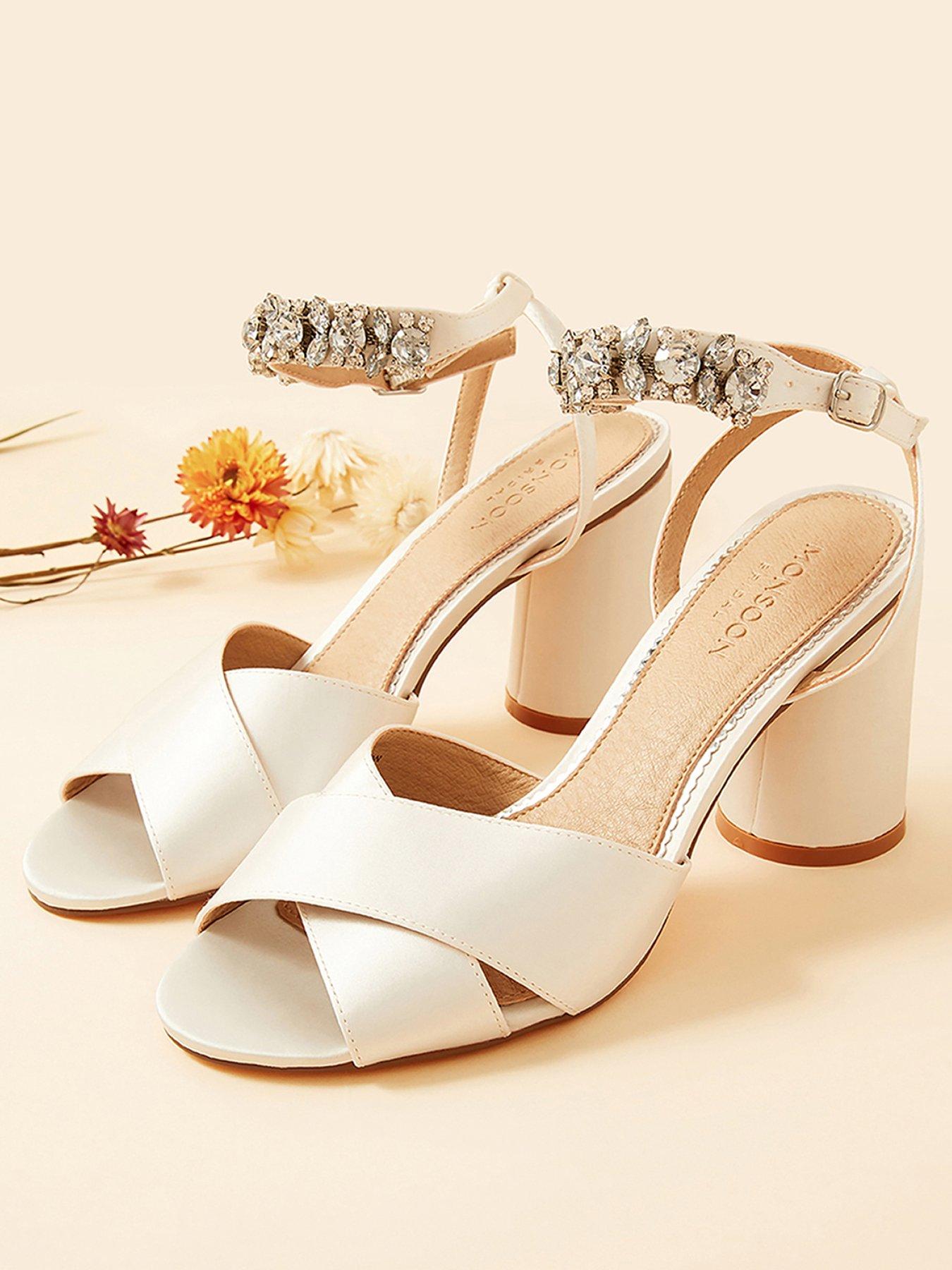  Embellished Trim Block Heel Bridal Sandal - Ivory