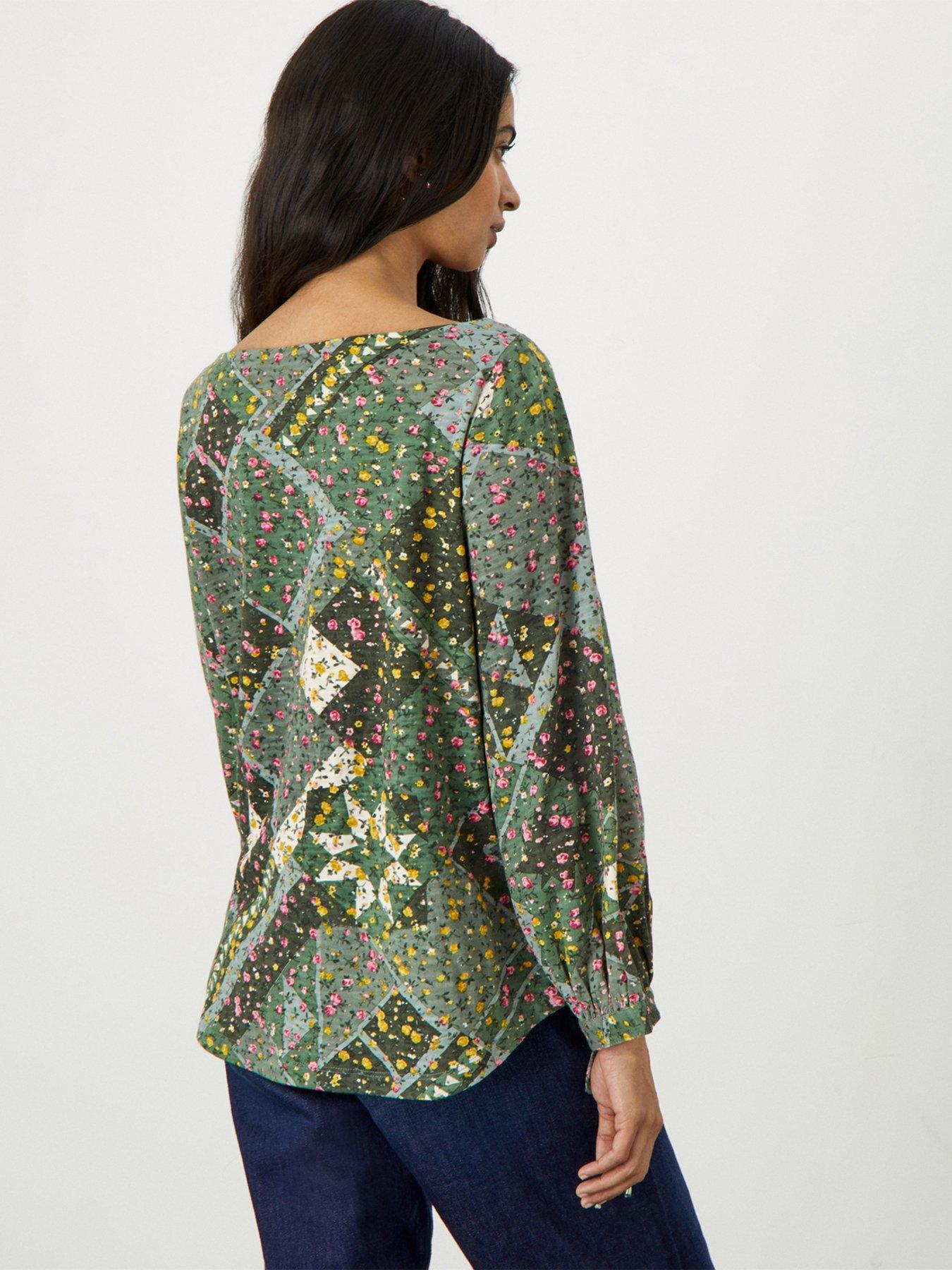  Patch Print Long Sleeve Jersey Top - Green