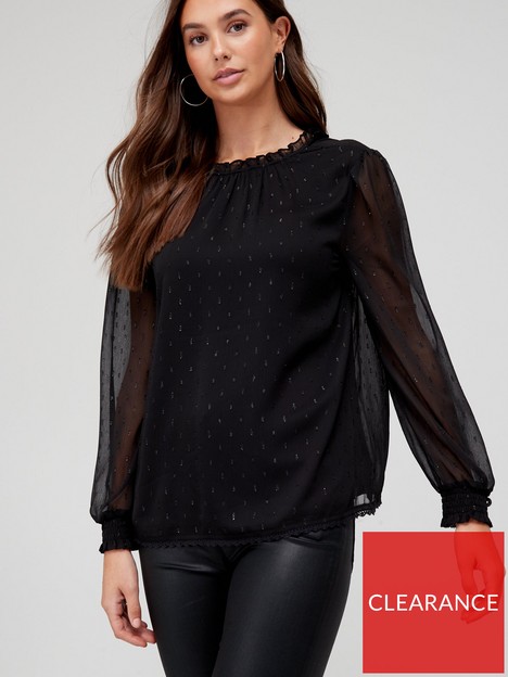 superdry-lurex-high-neck-sheer-sleeve-blouse-black