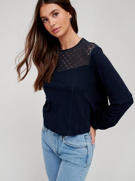 superdry-lace-detail-jersey-top-navy