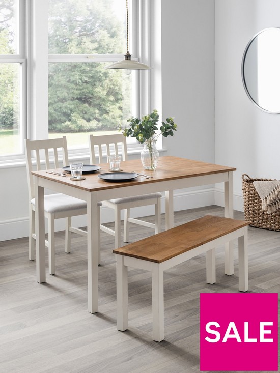 front image of julian-bowen-coxmoor-dining-table-2-chairs-and-1-bench