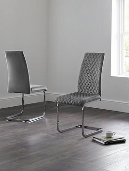 Product photograph of Julian Bowen Calabria Set Of 4 Velvet Cantilever Dining Chairs - Grey from very.co.uk