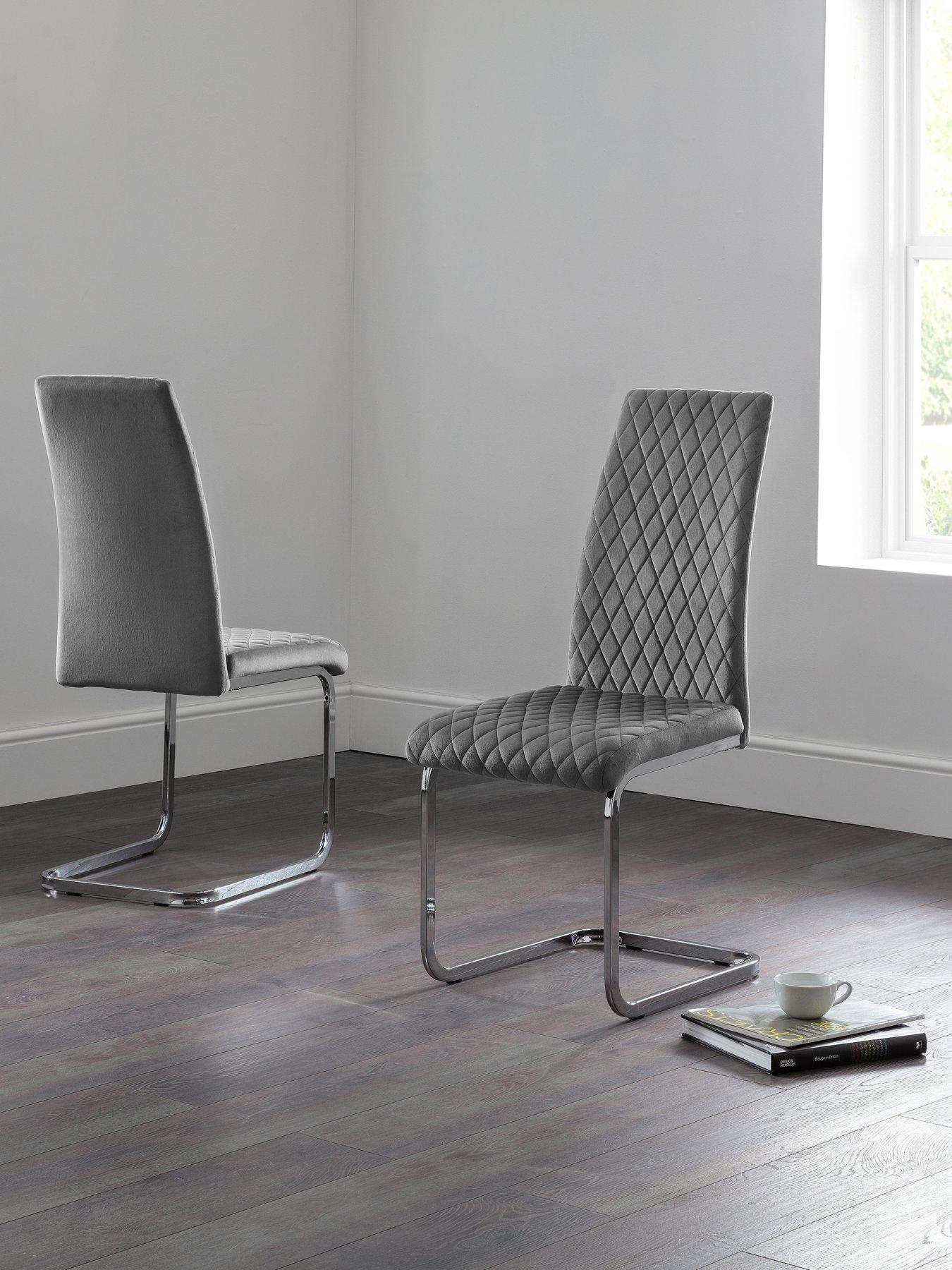 undefined Calabria Set of 4 Velvet Cantilever Dining Chairs - Grey