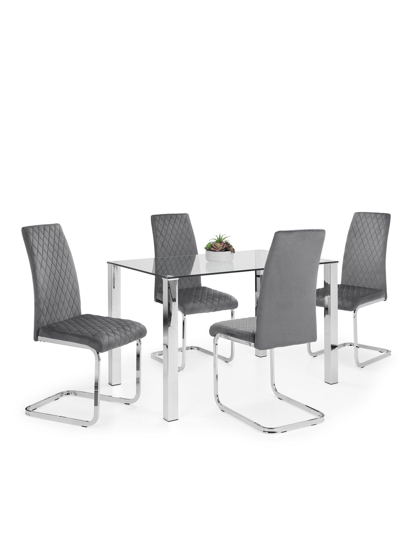 Image 5 of 7 of Julian Bowen Calabria Set of 4 Velvet Cantilever Dining Chairs - Grey