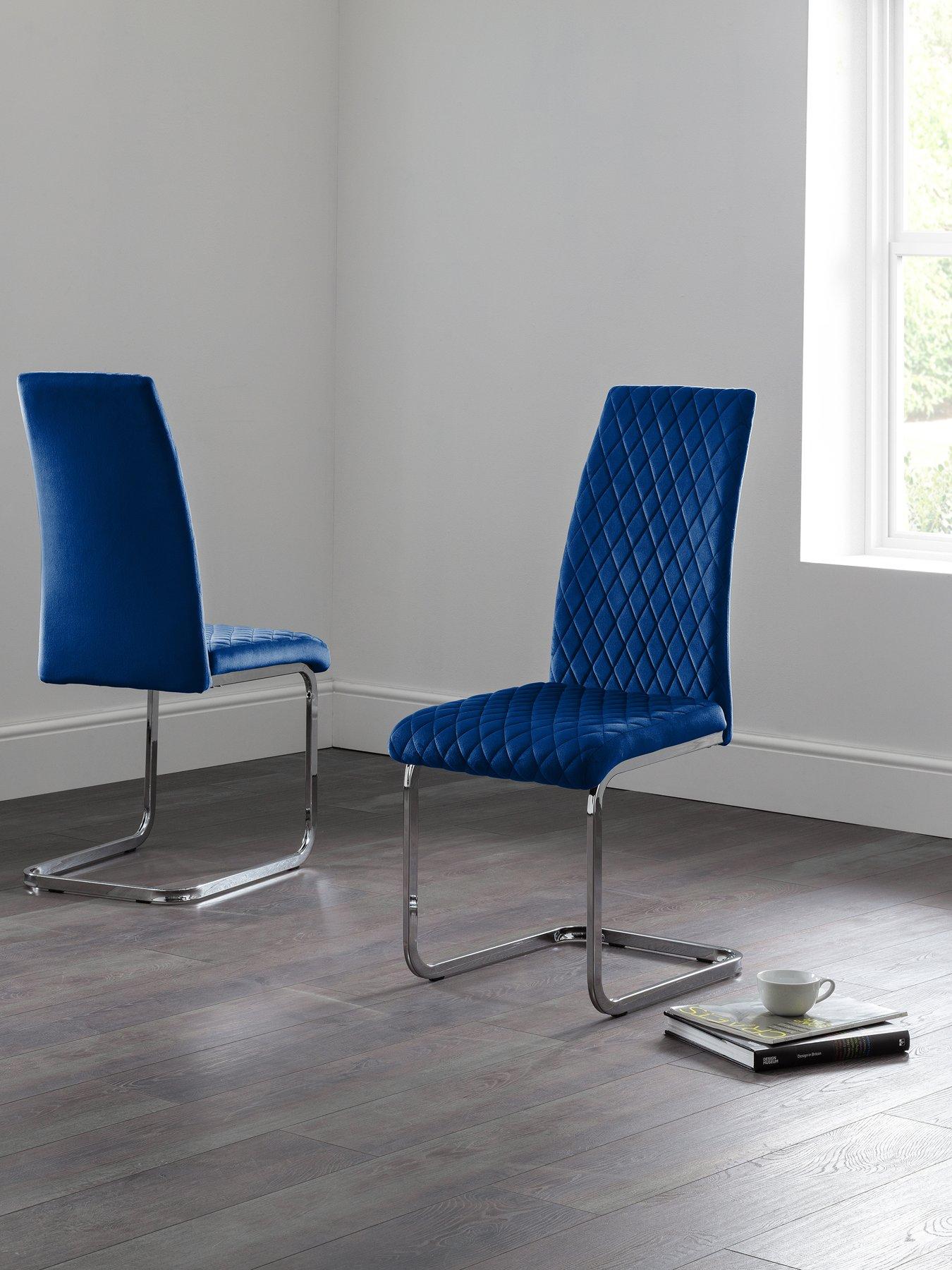 Product photograph of Julian Bowen Calabria Set Of 4 Velvet Cantilever Dining Chairs - Blue from very.co.uk