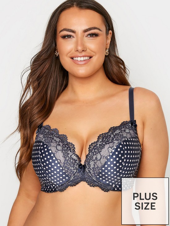 front image of yours-lace-trim-spot-plunge-bra-navy