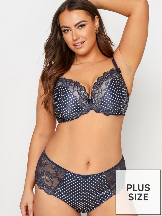 back image of yours-lace-trim-spot-plunge-bra-navy