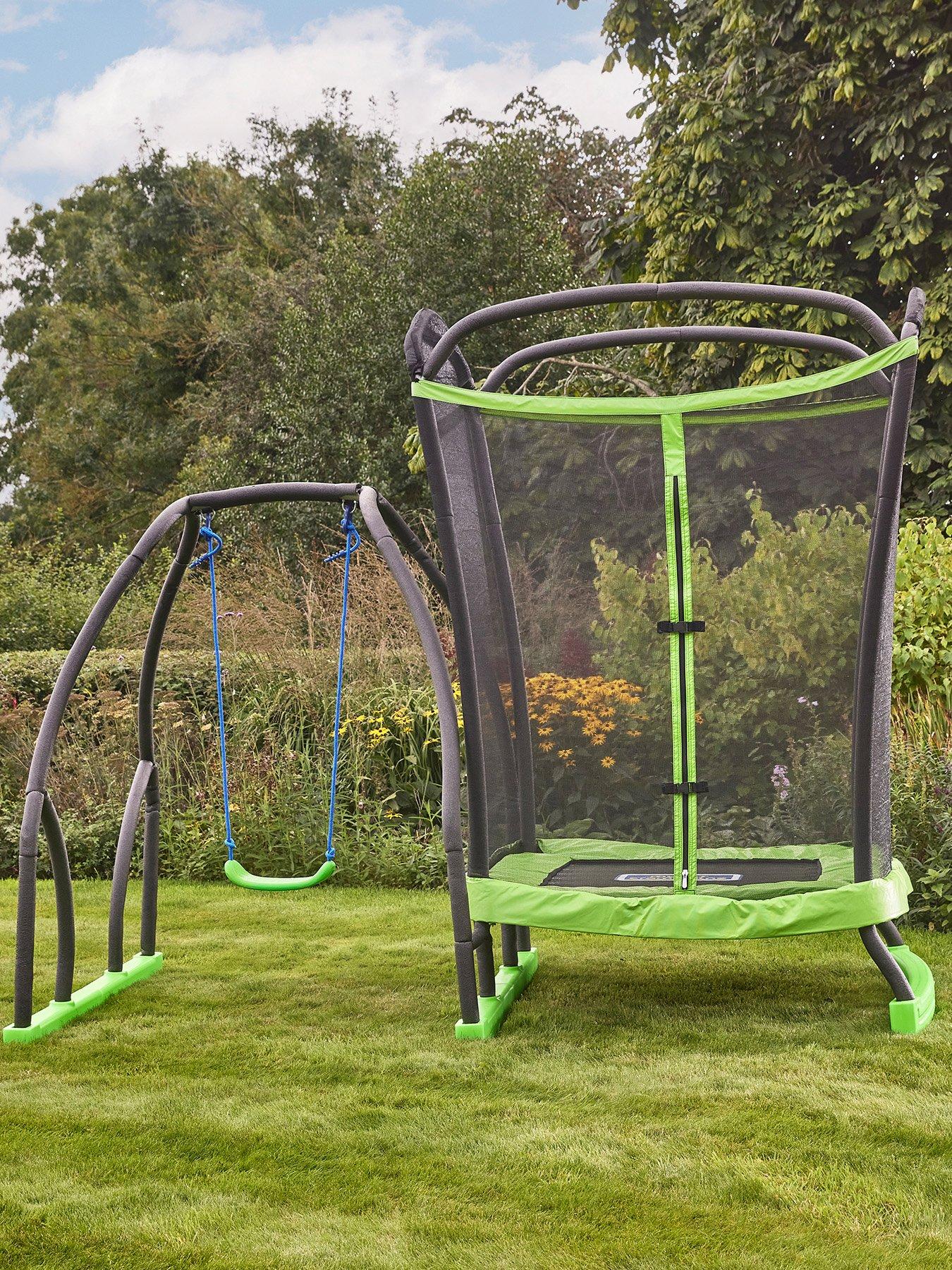 Trampoline with a clearance swing