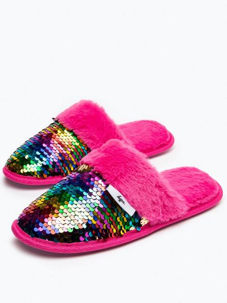 hype-girls-rainbow-sequin-mule-slipper-multi