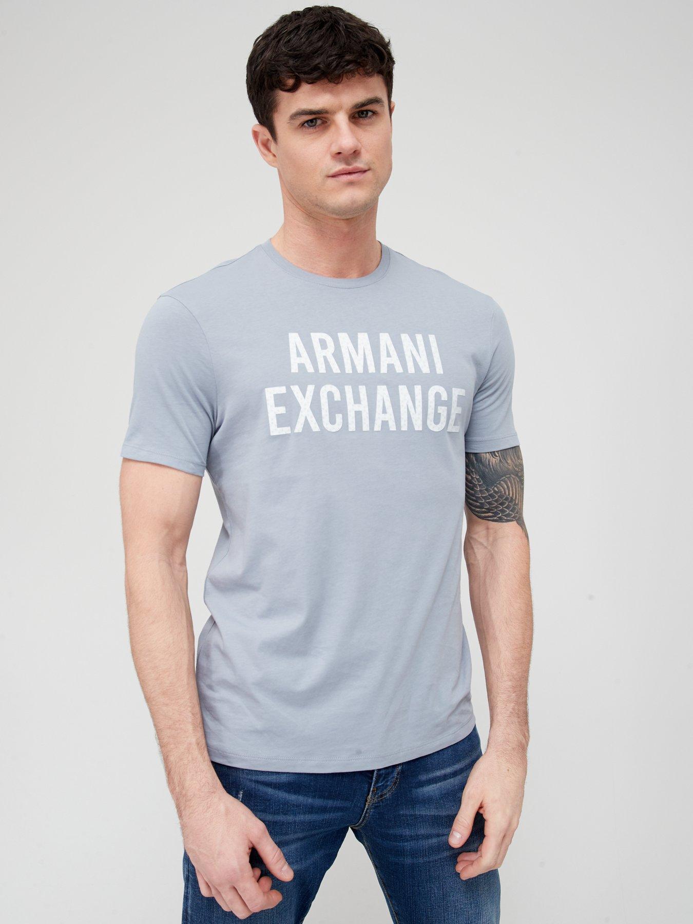Armani Exchange Font Logo Tshirt Light Blue very.co.uk