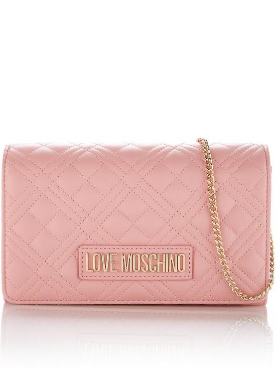 front image of love-moschino-quilted-cross-body-bag-pink