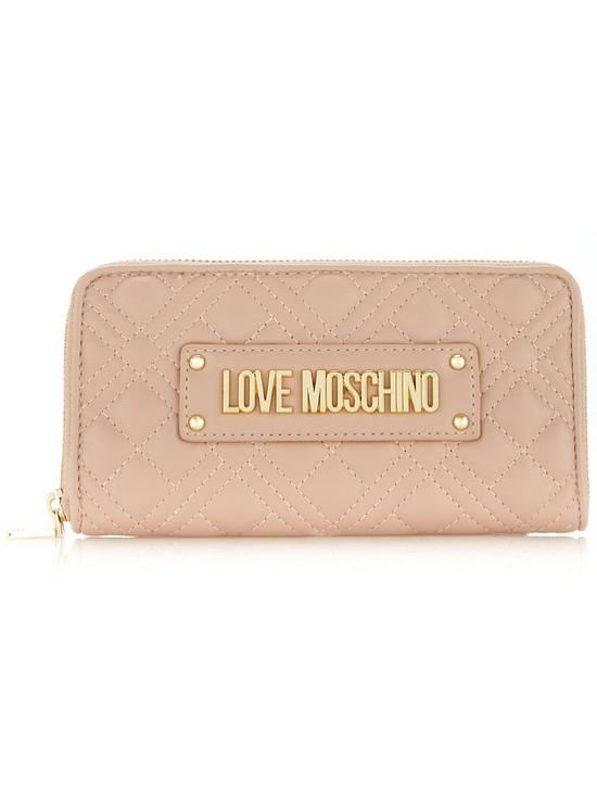 front image of love-moschino-quilted-continental-purse-beigenbsp