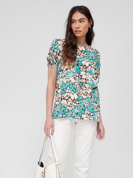 v-by-very-ruched-tie-sleeve-shell-top-green-floralnbsp