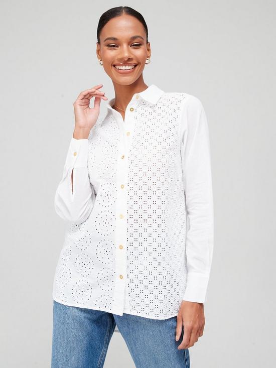 front image of v-by-very-all-over-broderie-oversized-shirt-white