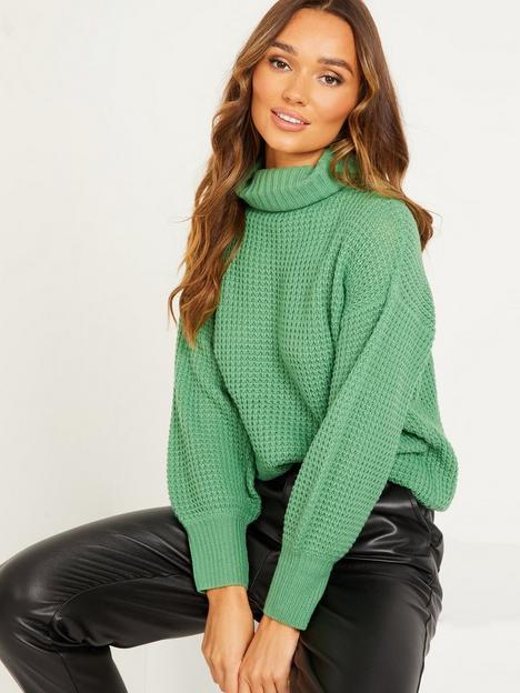 quiz-waffle-knit-jumper-green