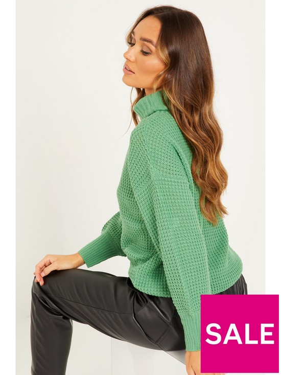 stillFront image of quiz-waffle-knit-jumper-green