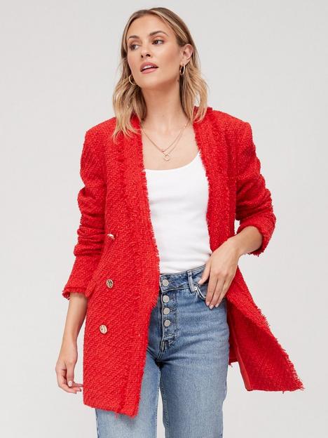 v-by-very-pcollarless-boucle-double-breasted-blazer-ndash-rednbspp
