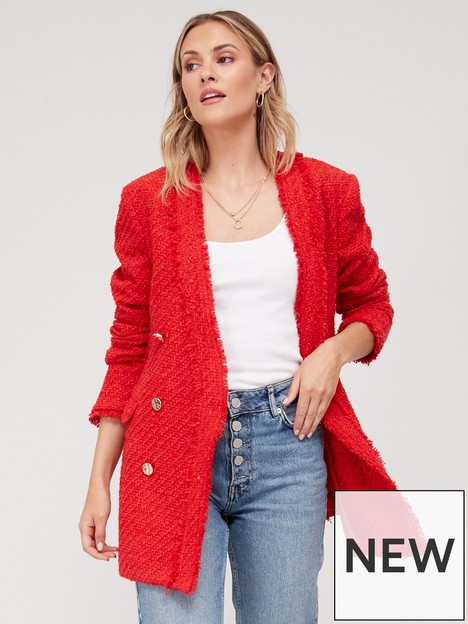 v-by-very-pcollarless-boucle-double-breasted-blazer-ndash-rednbspp
