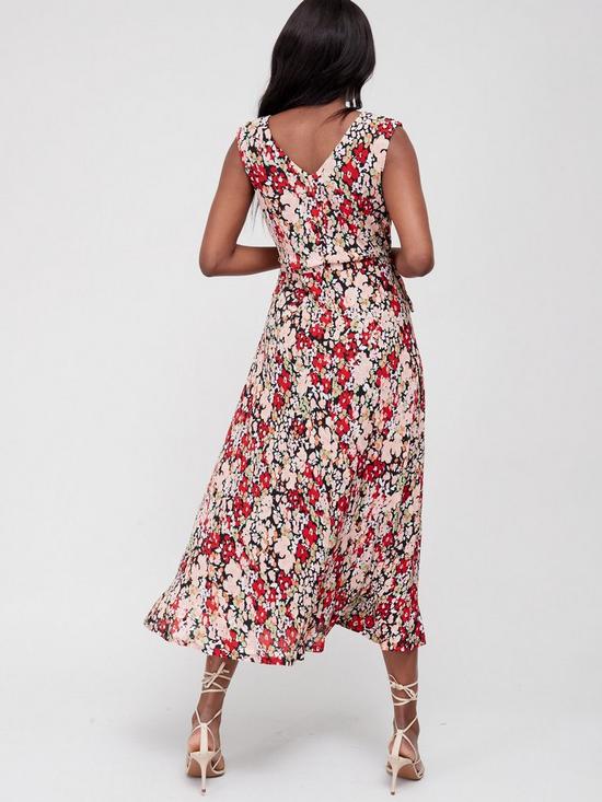 stillFront image of v-by-very-crinkle-tie-side-midi-dress-red-print