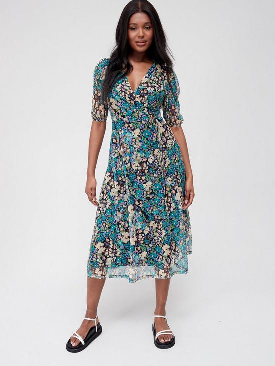 front image of v-by-very-wrap-mesh-printed-midi-dress-floralnbsp