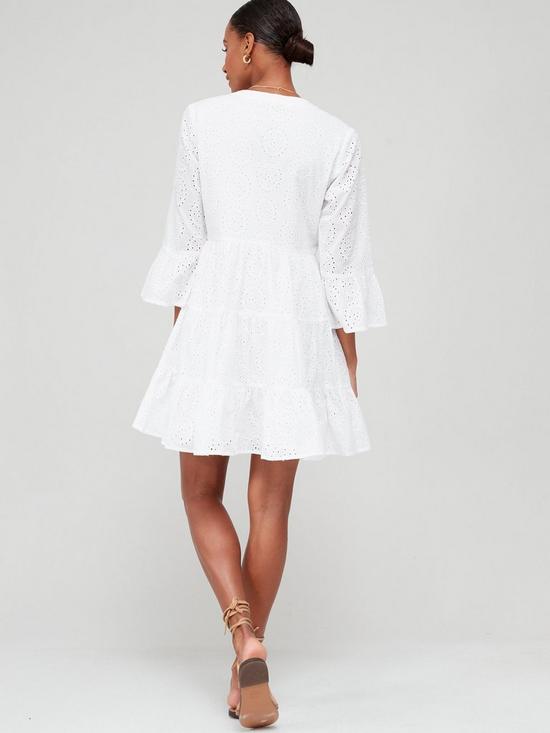 stillFront image of v-by-very-tiered-broderie-mini-dress-white