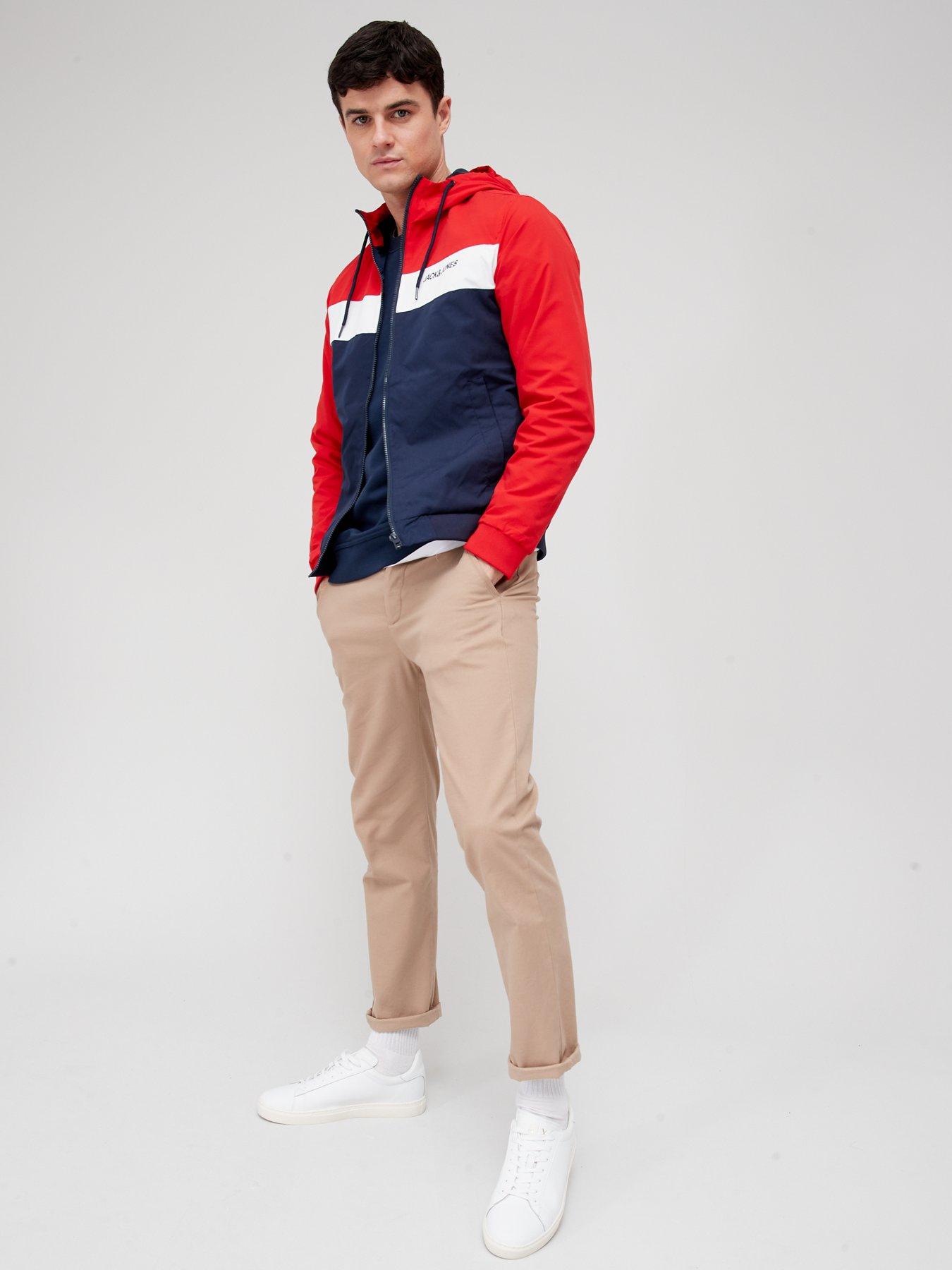  Colourblock Zip Through Hooded Jacket - Red/White/Navy