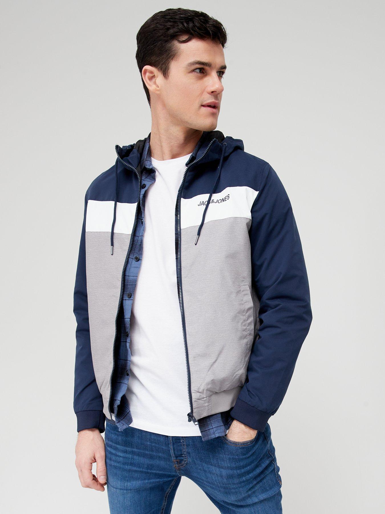 Jack & Jones Colourblock Zip Through Hooded Jacket - Navy/White/Grey ...