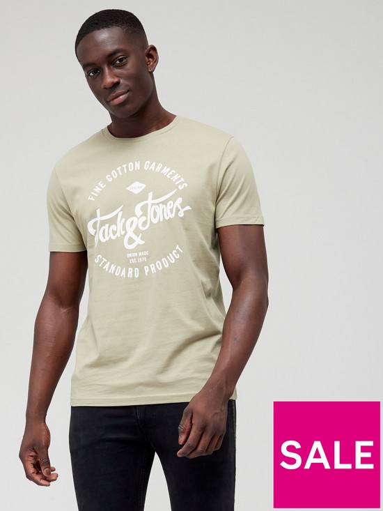front image of jack-jones-large-logo-t-shirt-brown