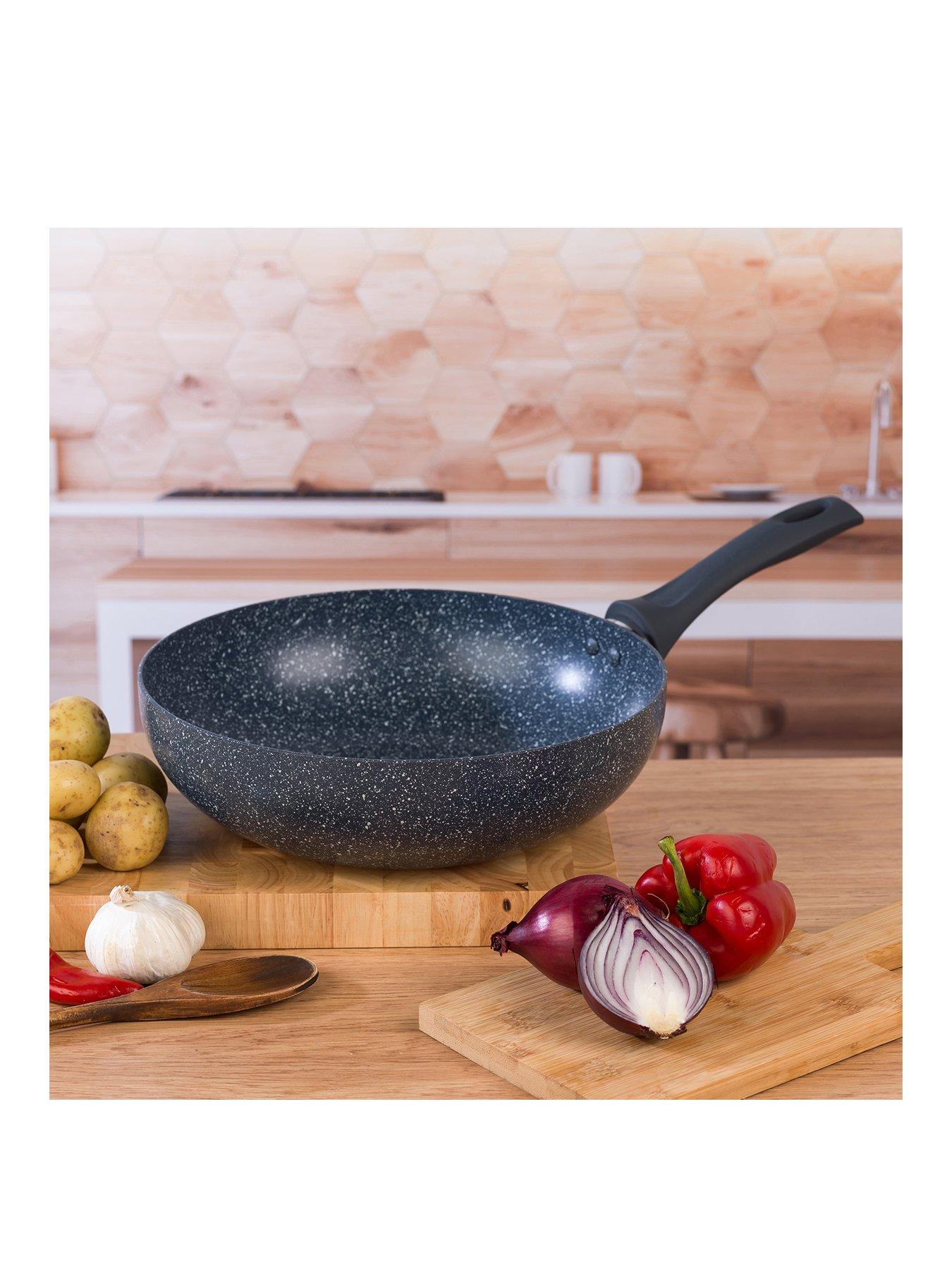 Product photograph of Russell Hobbs Blue Marble 28 Cm Non-stick Stir-fry Pan from very.co.uk