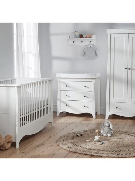 cuddleco-clara-3pc-set-3-drawer-dresser-cot-bed-and-wardrobe-white