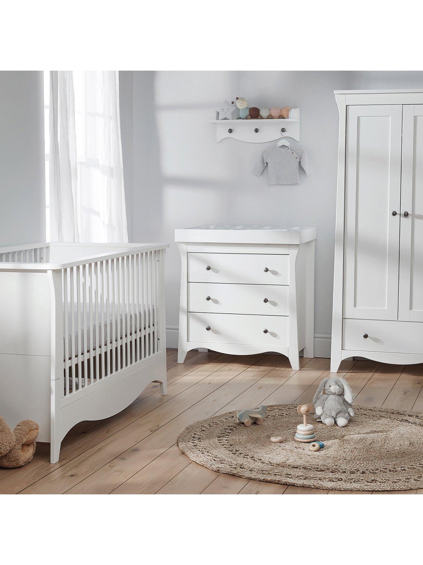 CuddleCo Clara 3Pc Set 3 Drawer Dresser Cot Bed And Wardrobe Driftwood Ash Very