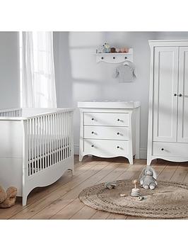Product photograph of Cuddleco Clara 3pc Set 3 Drawer Dresser Cot Bed And Wardrobe White from very.co.uk