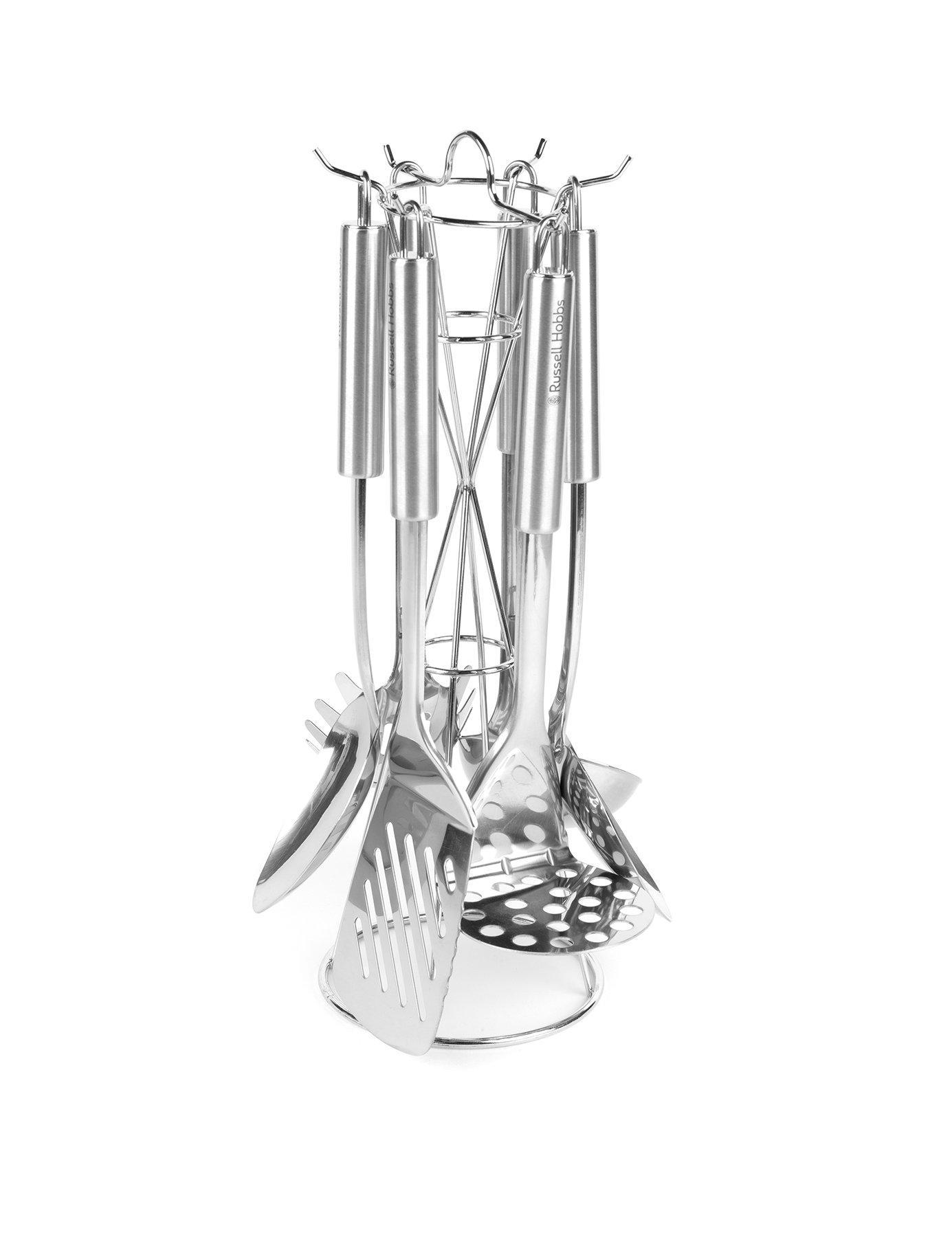 Product photograph of Russell Hobbs 6 Piece Stainless Steel Kitchen Utensil Set With Stand from very.co.uk